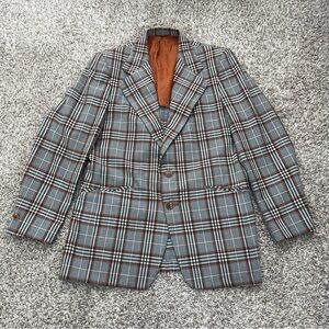 Vintage 1970s Men’s Grey and Orange/Rust Plaid Blazer